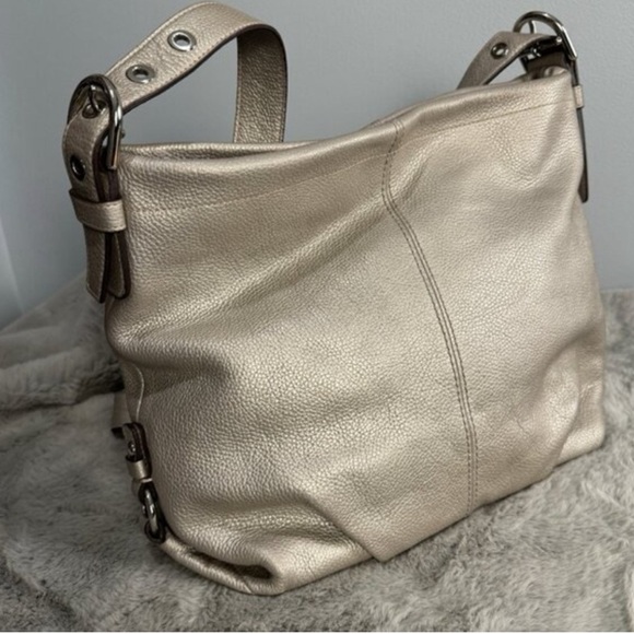 NWOT Coach F15064 Metallic Silver Hobo Satchel Shoulder Bag FREE wallet - Picture 13 of 13